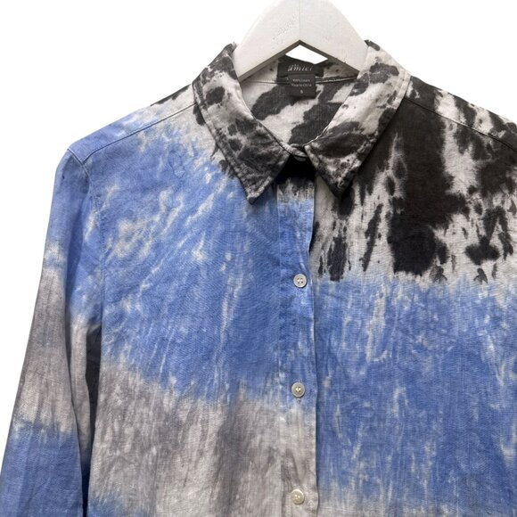 Pure Amici Linen Shirt Size Small Blue Gray Tie Dye Womens Button Up Top - Picture 2 of 8